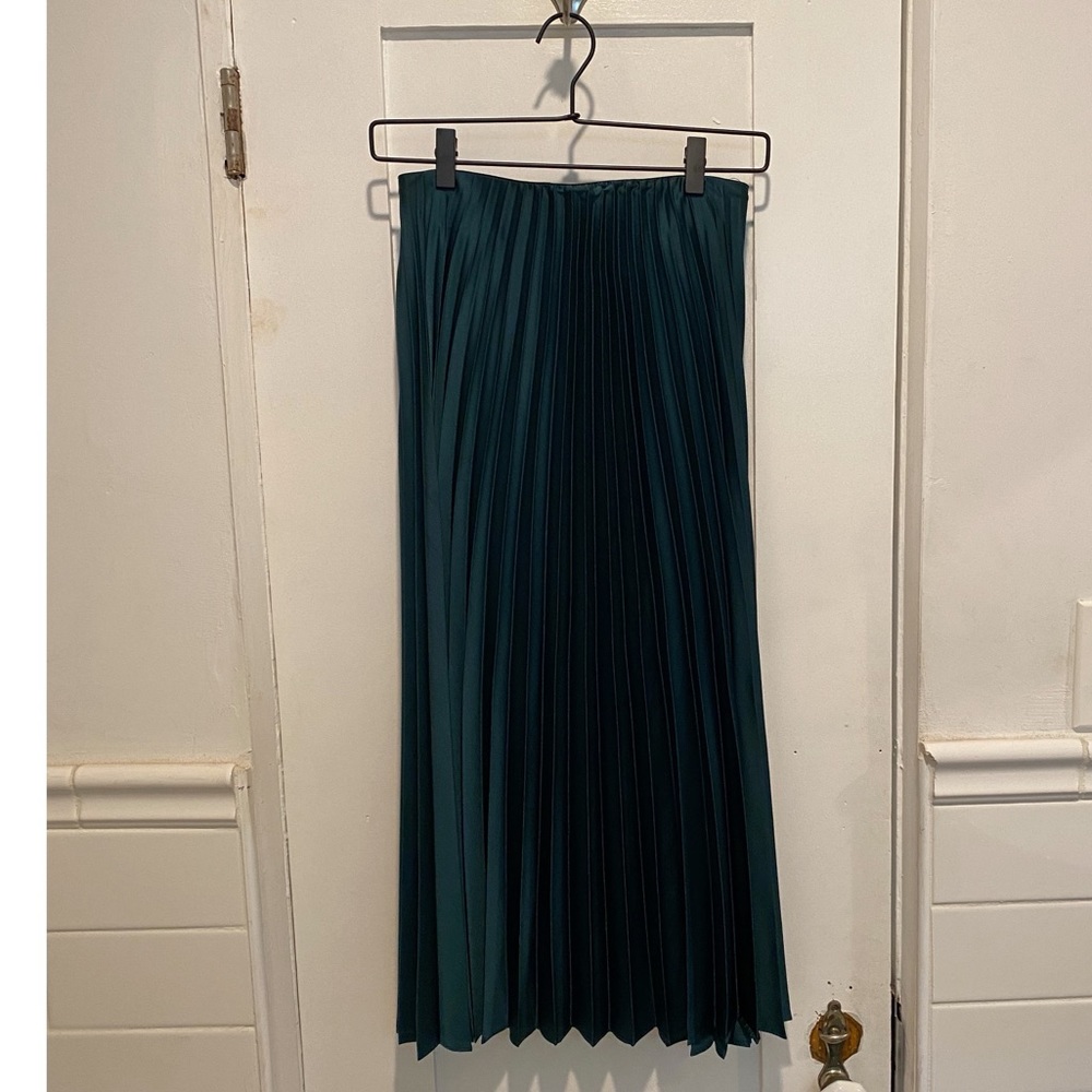 Zara Pleated Satin Midi Skirt